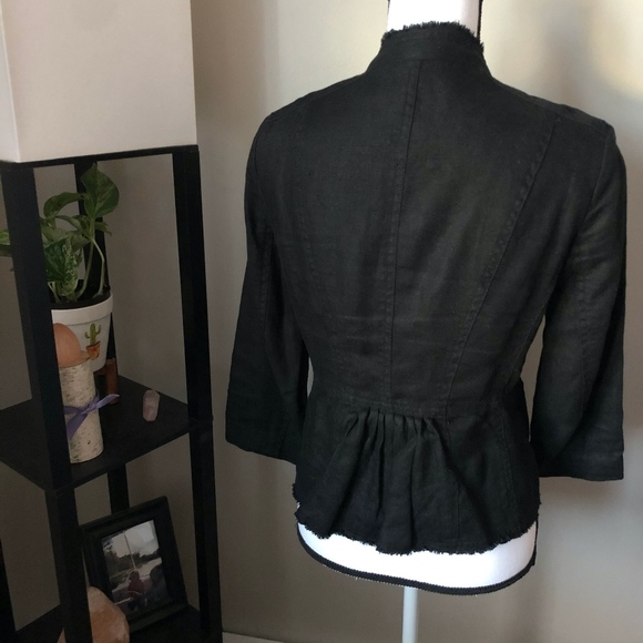 *MICHAEL KORS* Black Linen Button Front Blazer Size 2 - Picture 3 of 5